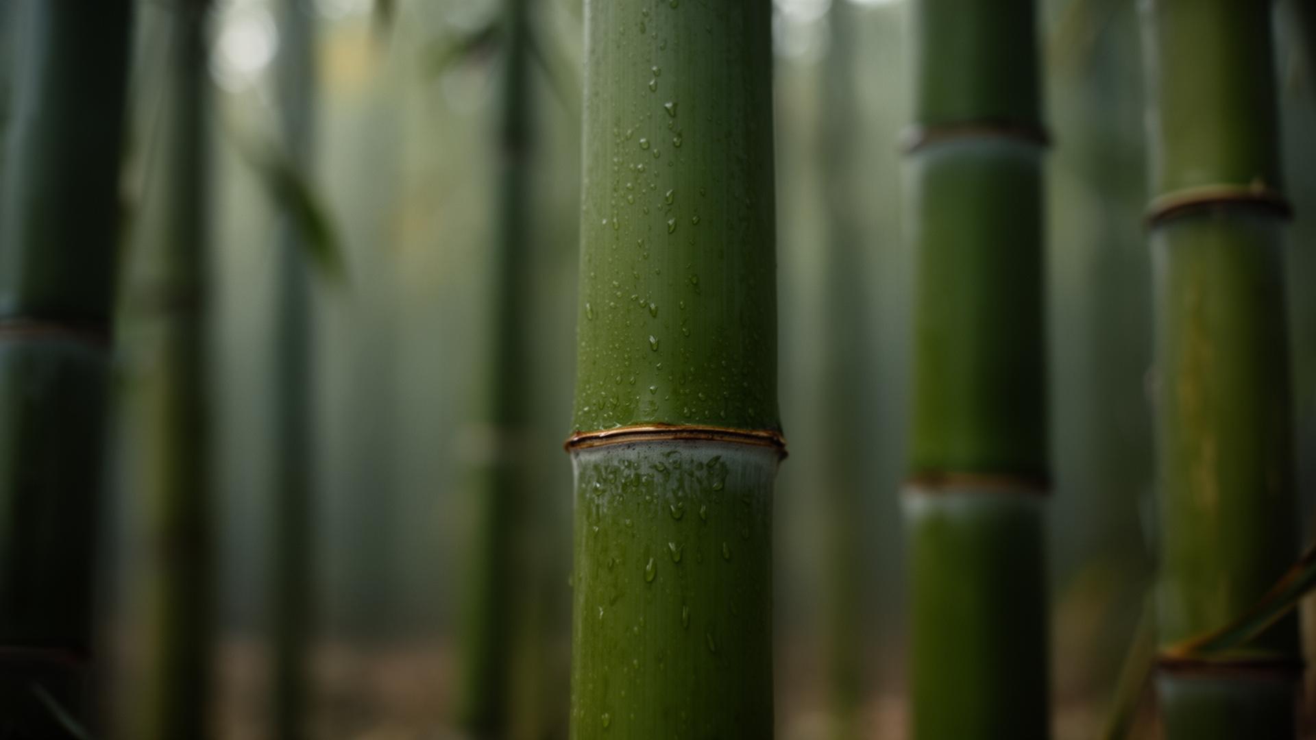 Macro of bamboo with dewdrops